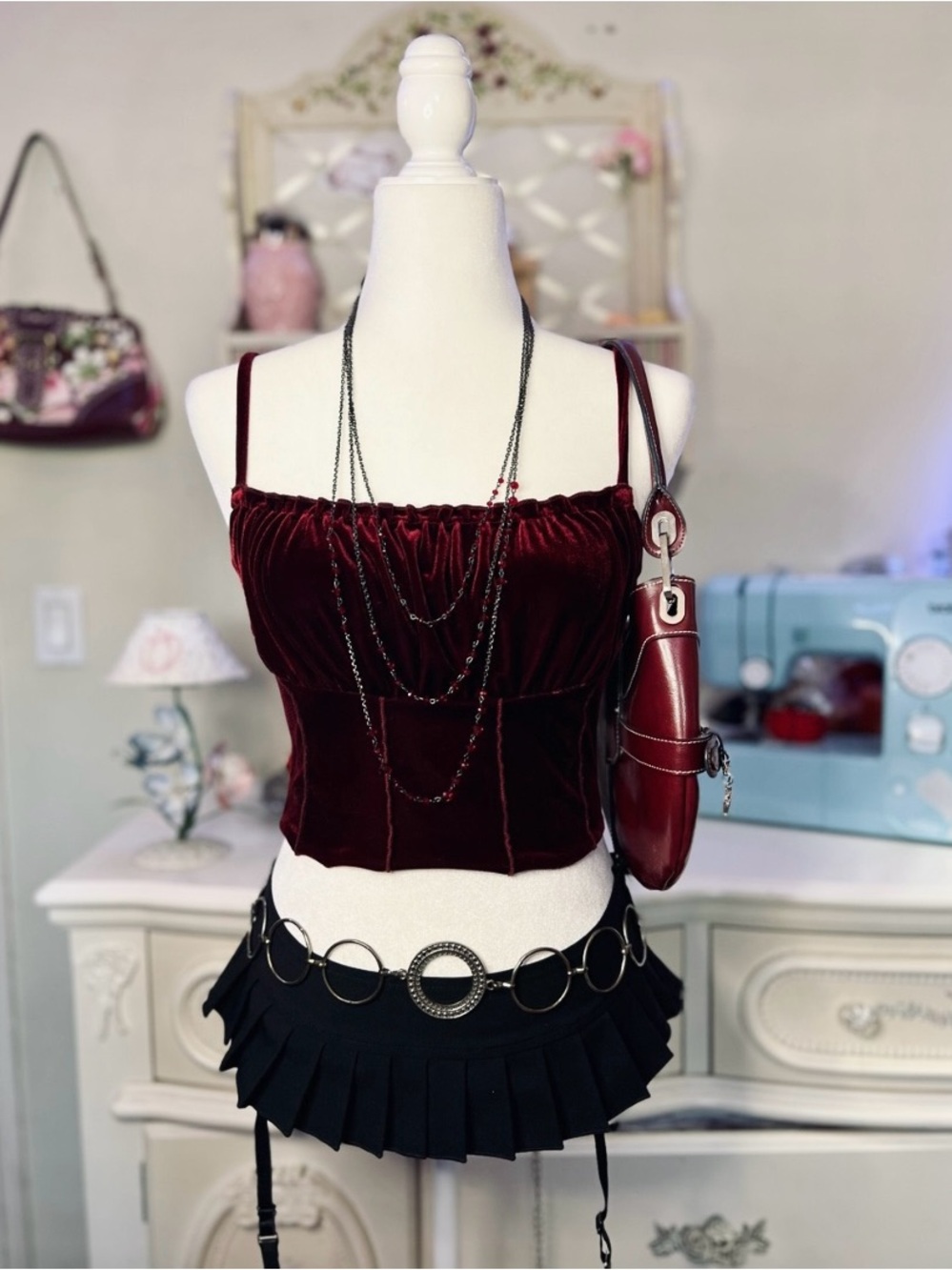 Velvet Burgundy Cami Crop Top - Women